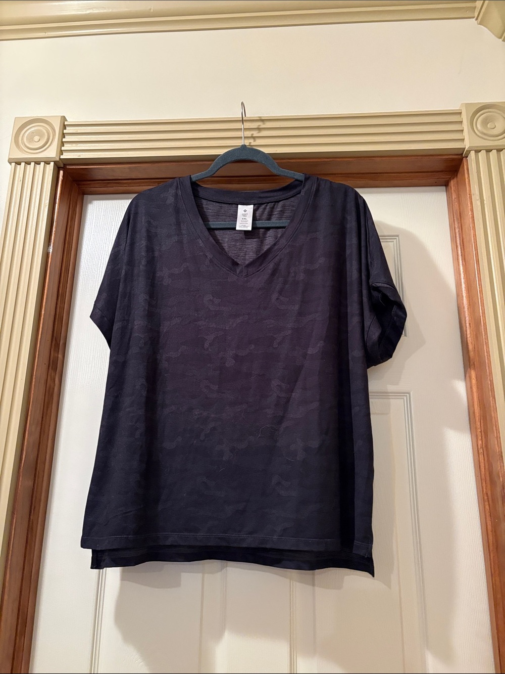 Women's V-Neck Short Sleeve Tee - Black Camouflage